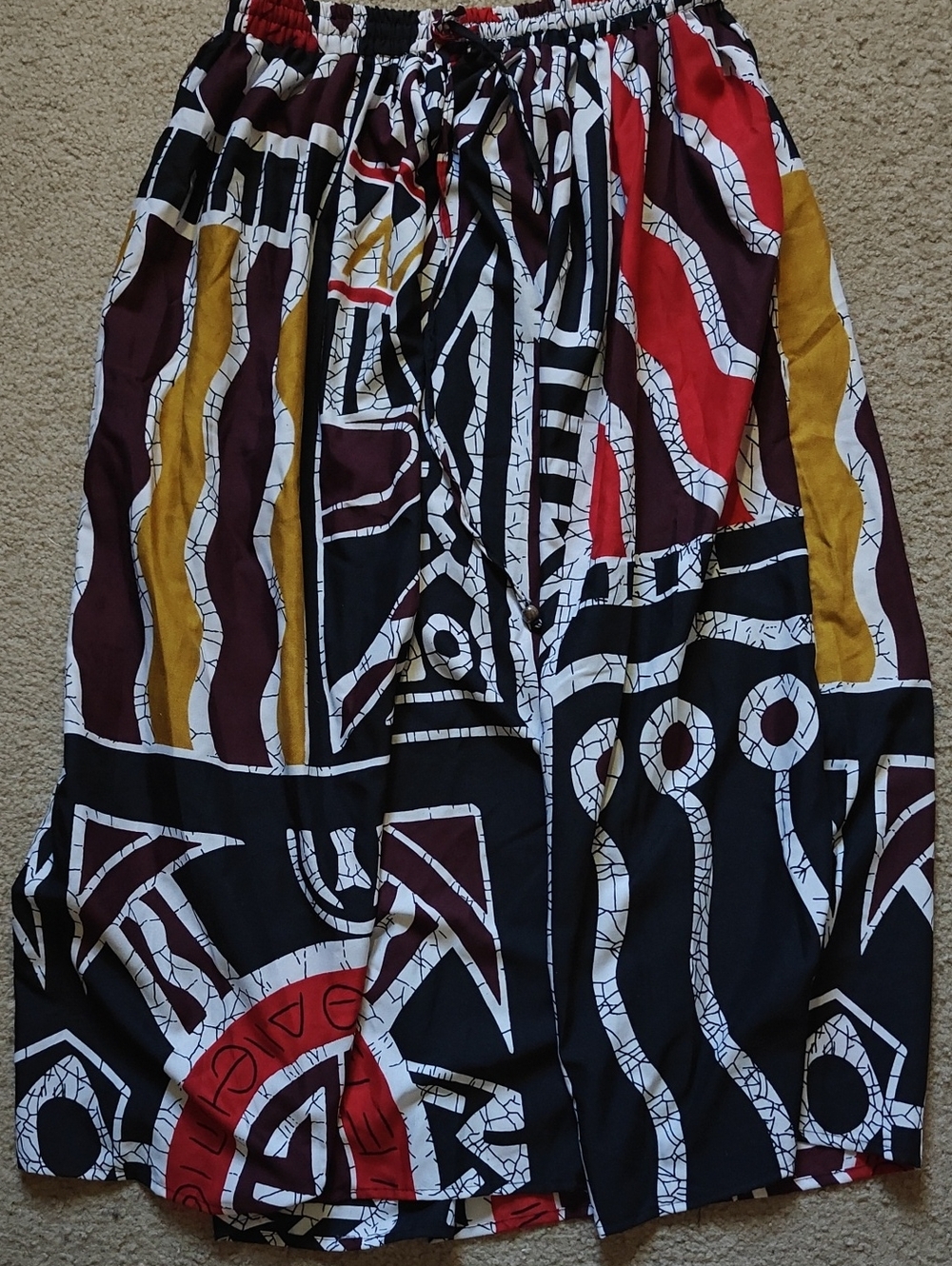 Black Multi-Color Printed Elastic-Waist Maxi Skirt
